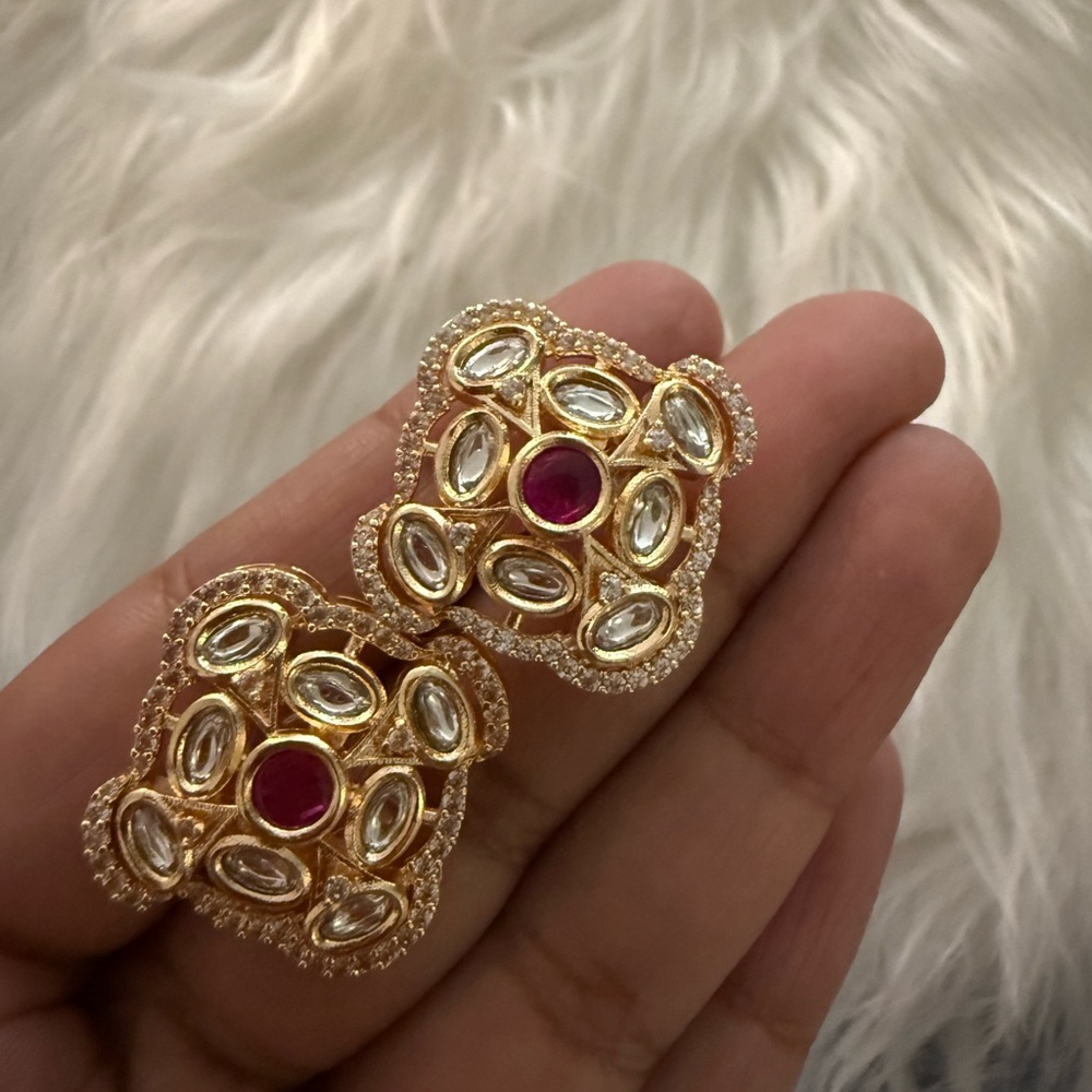 Elegant Gold and Red Kundan Earrings